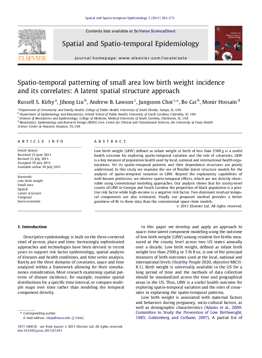 Spatio-temporal patterning of small area low birth weight incidence and its correlates: A latent spatial structure approach