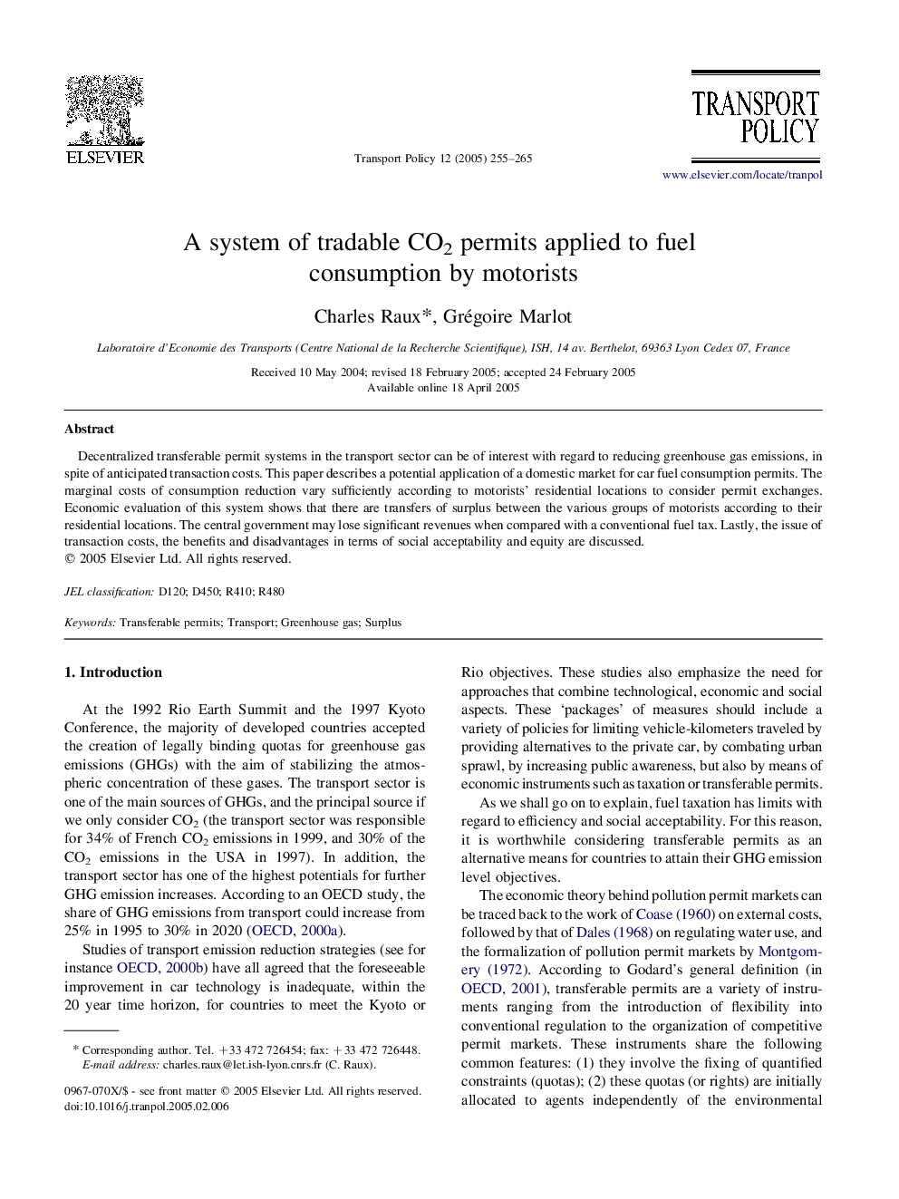 A system of tradable CO2 permits applied to fuel consumption by motorists