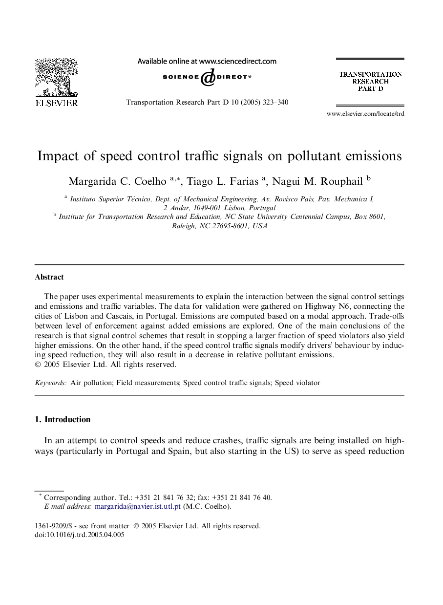 Impact of speed control traffic signals on pollutant emissions