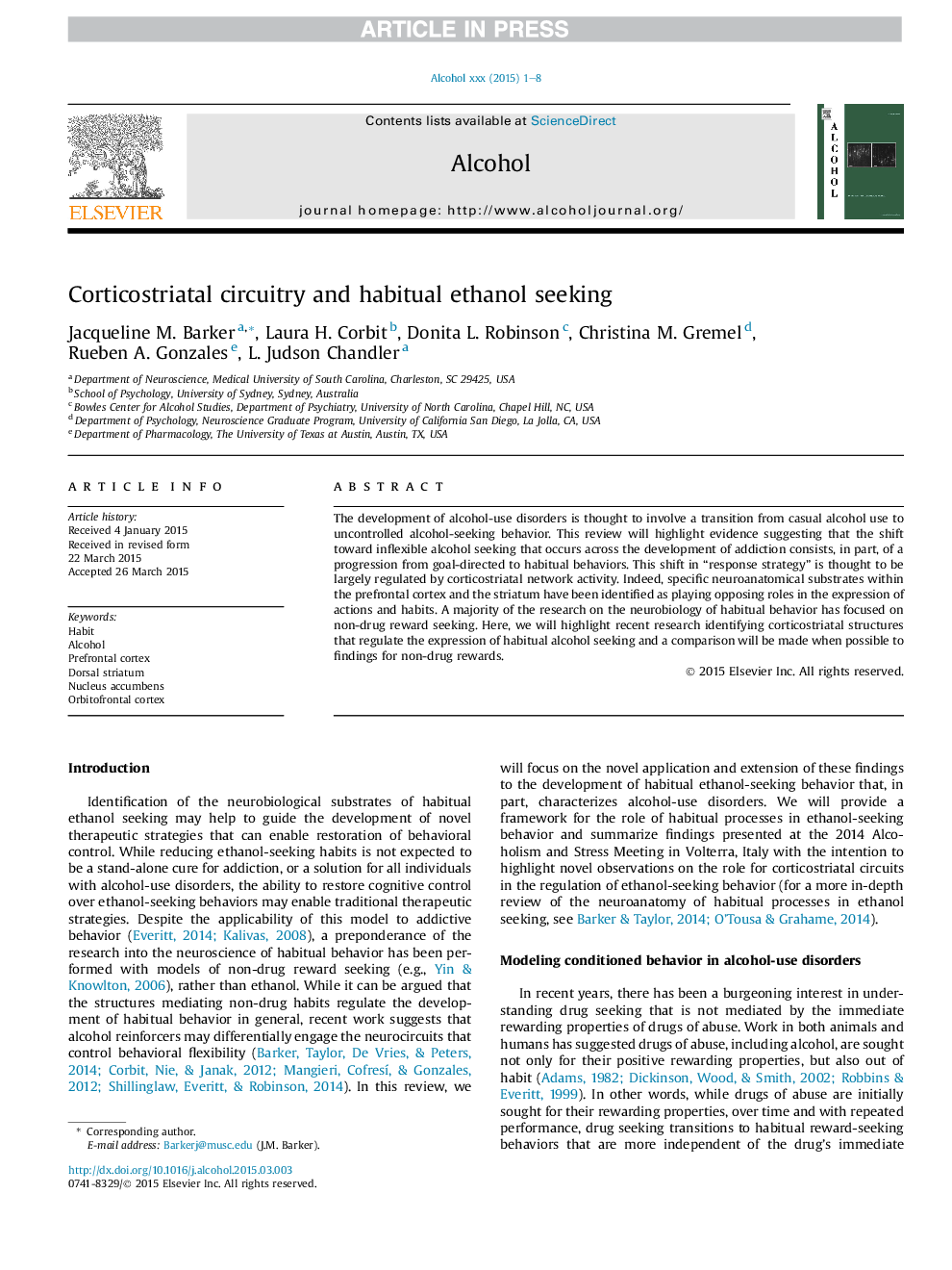 Corticostriatal circuitry and habitual ethanol seeking