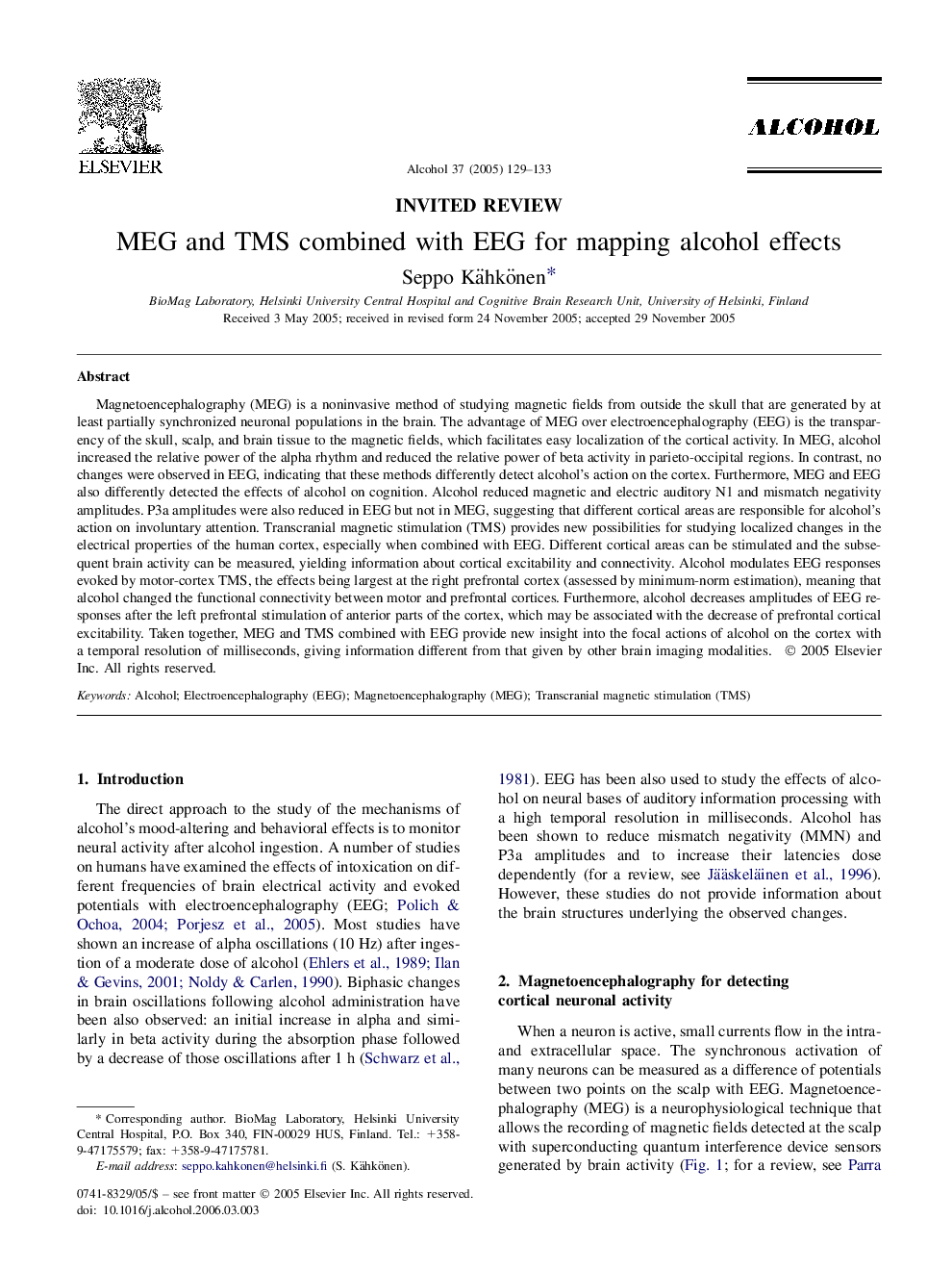 MEG and TMS combined with EEG for mapping alcohol effects