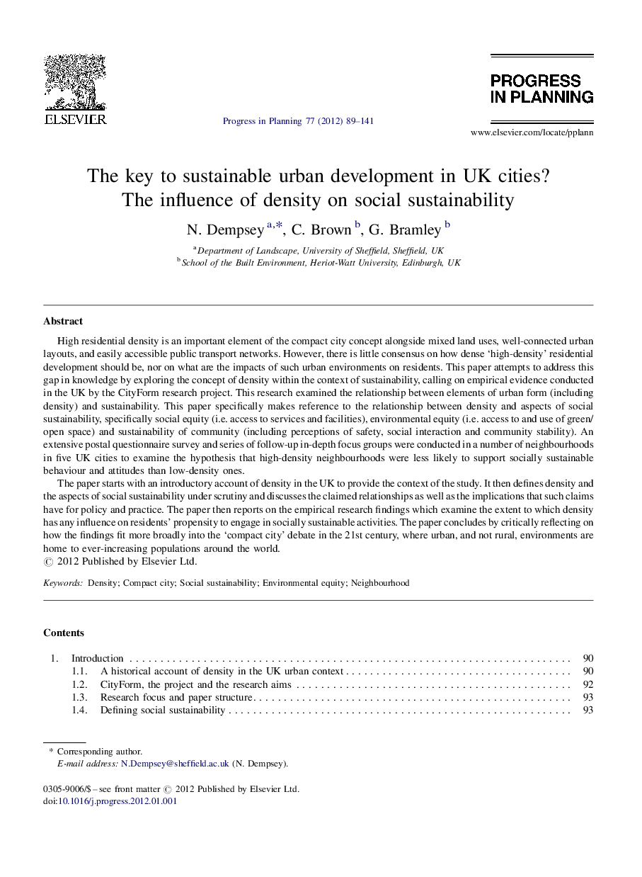 The key to sustainable urban development in UK cities? The influence of density on social sustainability