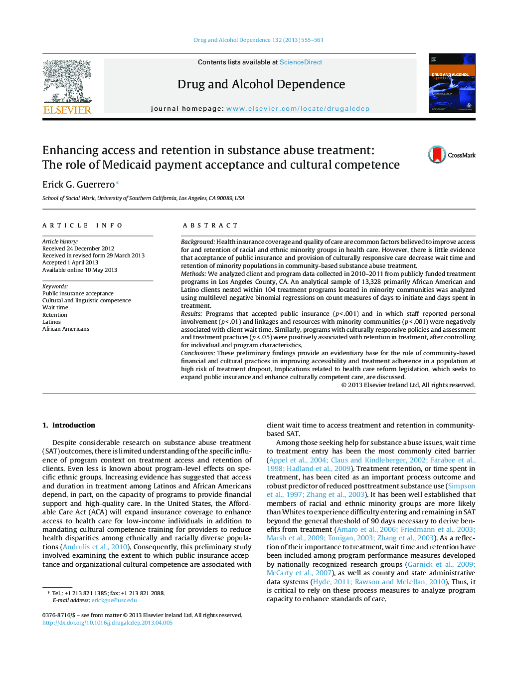 Enhancing access and retention in substance abuse treatment: The role of Medicaid payment acceptance and cultural competence