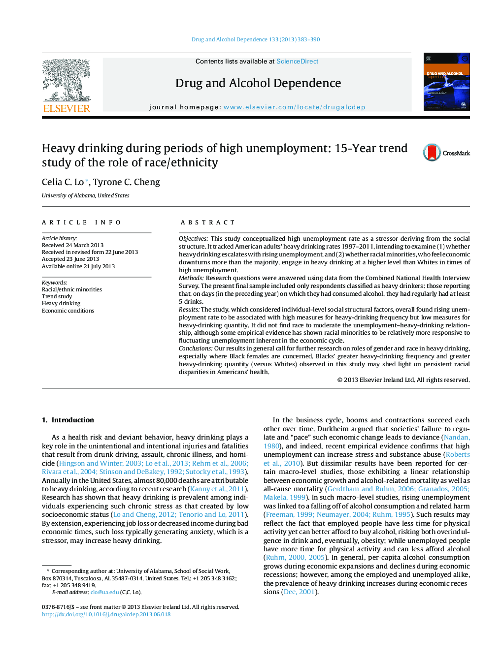 Heavy drinking during periods of high unemployment: 15-Year trend study of the role of race/ethnicity