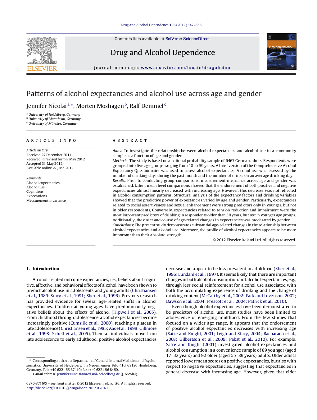 Patterns of alcohol expectancies and alcohol use across age and gender