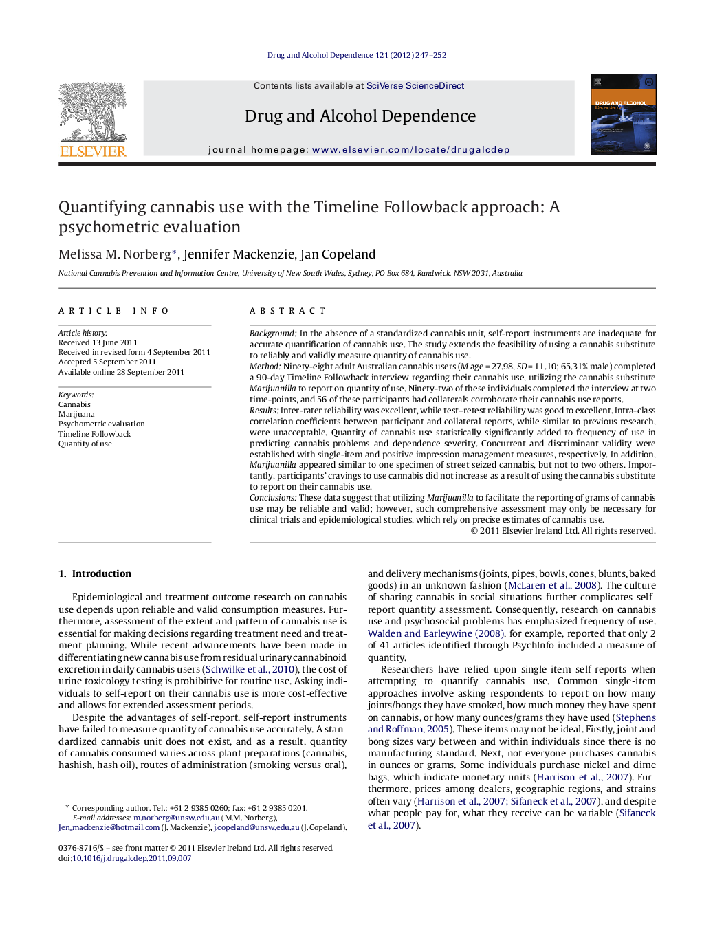 Quantifying cannabis use with the Timeline Followback approach: A psychometric evaluation