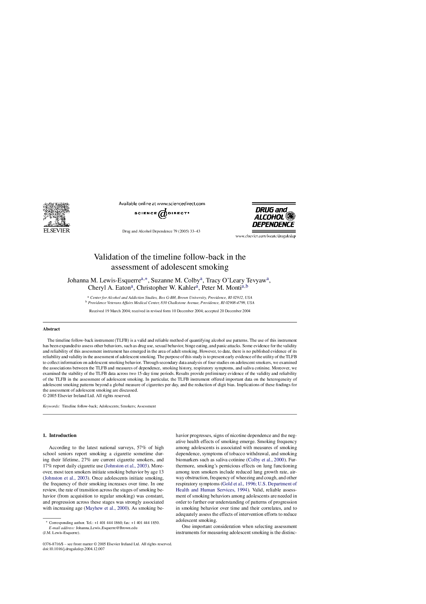 Validation of the timeline follow-back in the assessment of adolescent smoking