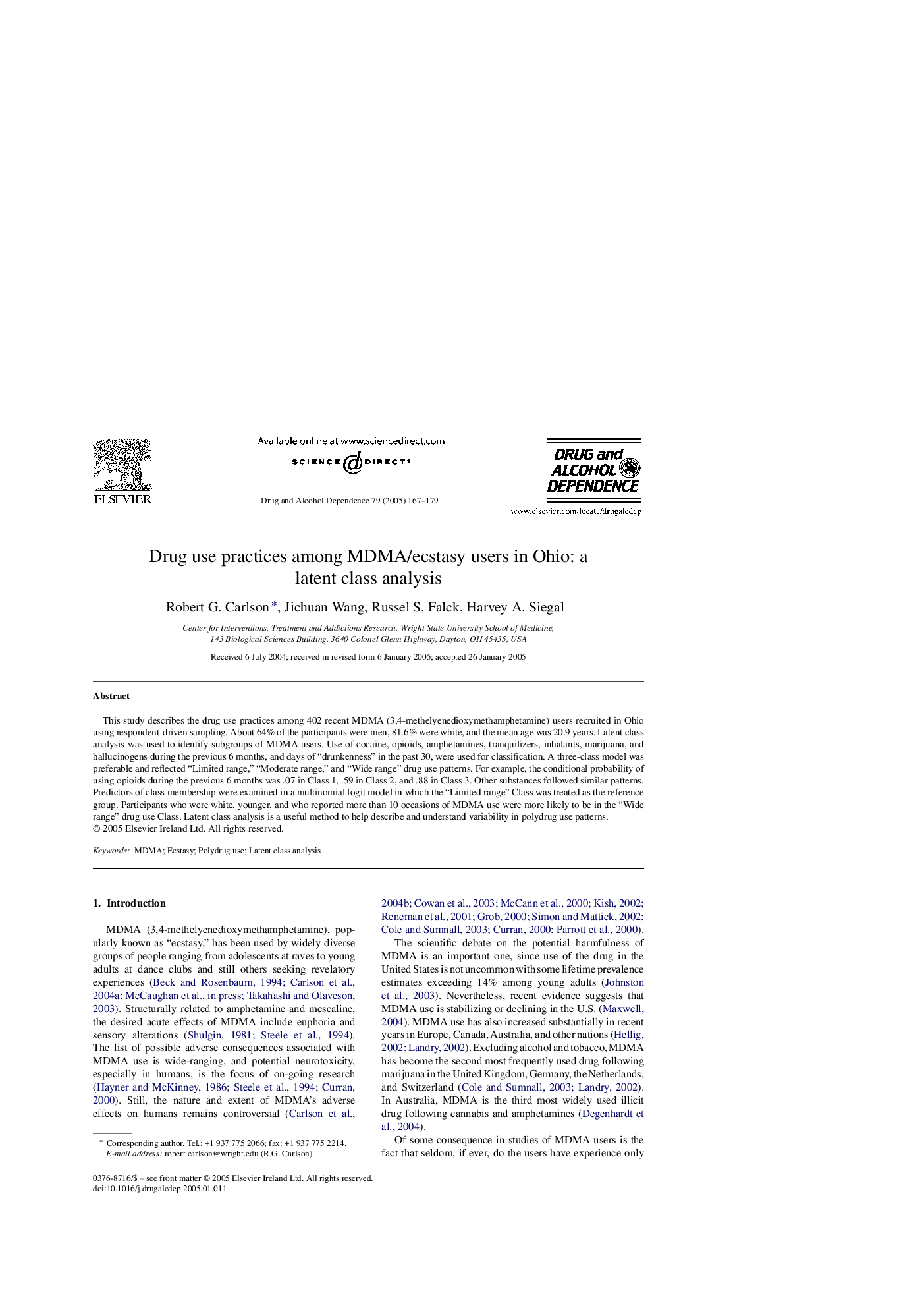 Drug use practices among MDMA/ecstasy users in Ohio: a latent class analysis