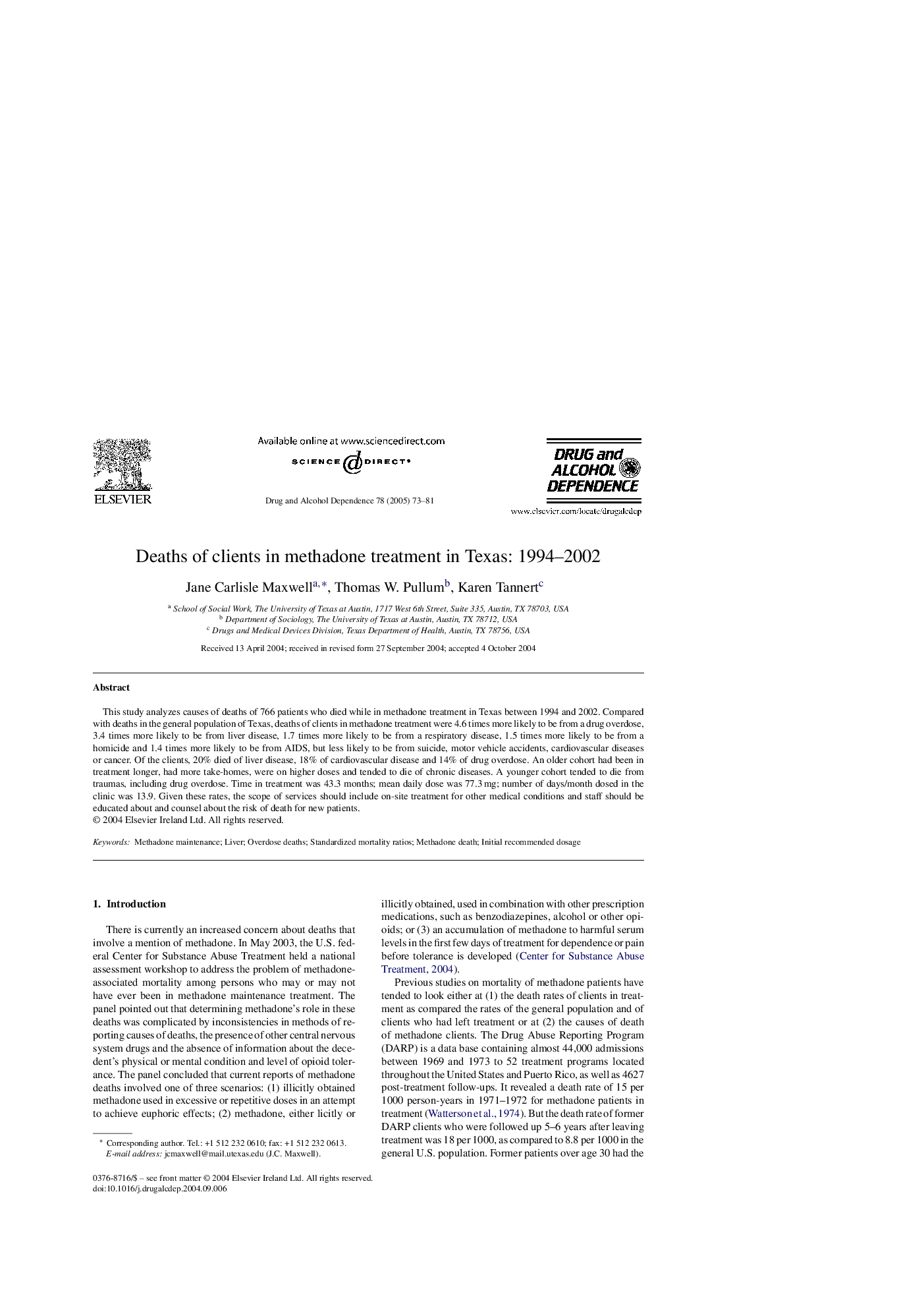 Deaths of clients in methadone treatment in Texas: 1994-2002