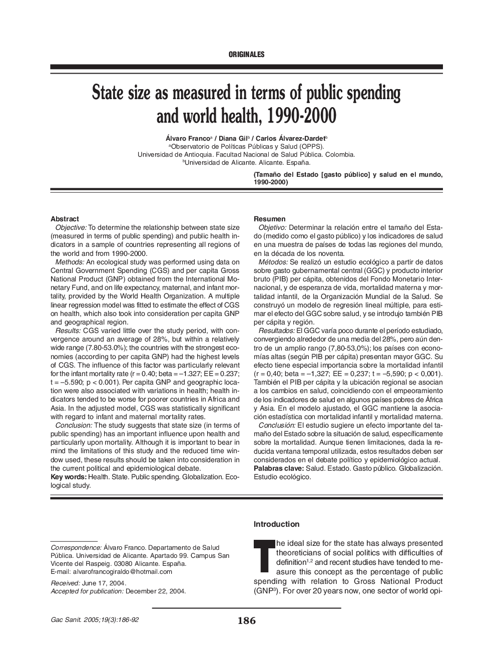 State size as measured in terms of public spending and world health, 1990-2000