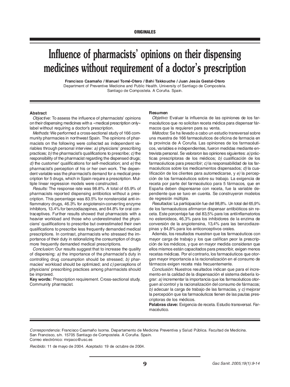 Influence of pharmacists' opinions on their dispensing medicines without requirement of a doctor's prescription