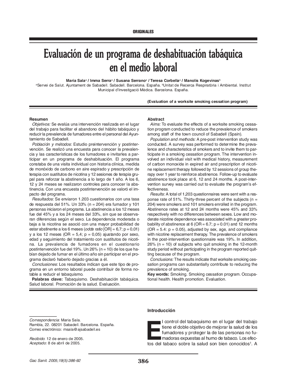 Evaluación de un programa de deshabituación tabáquica en el medio laboral