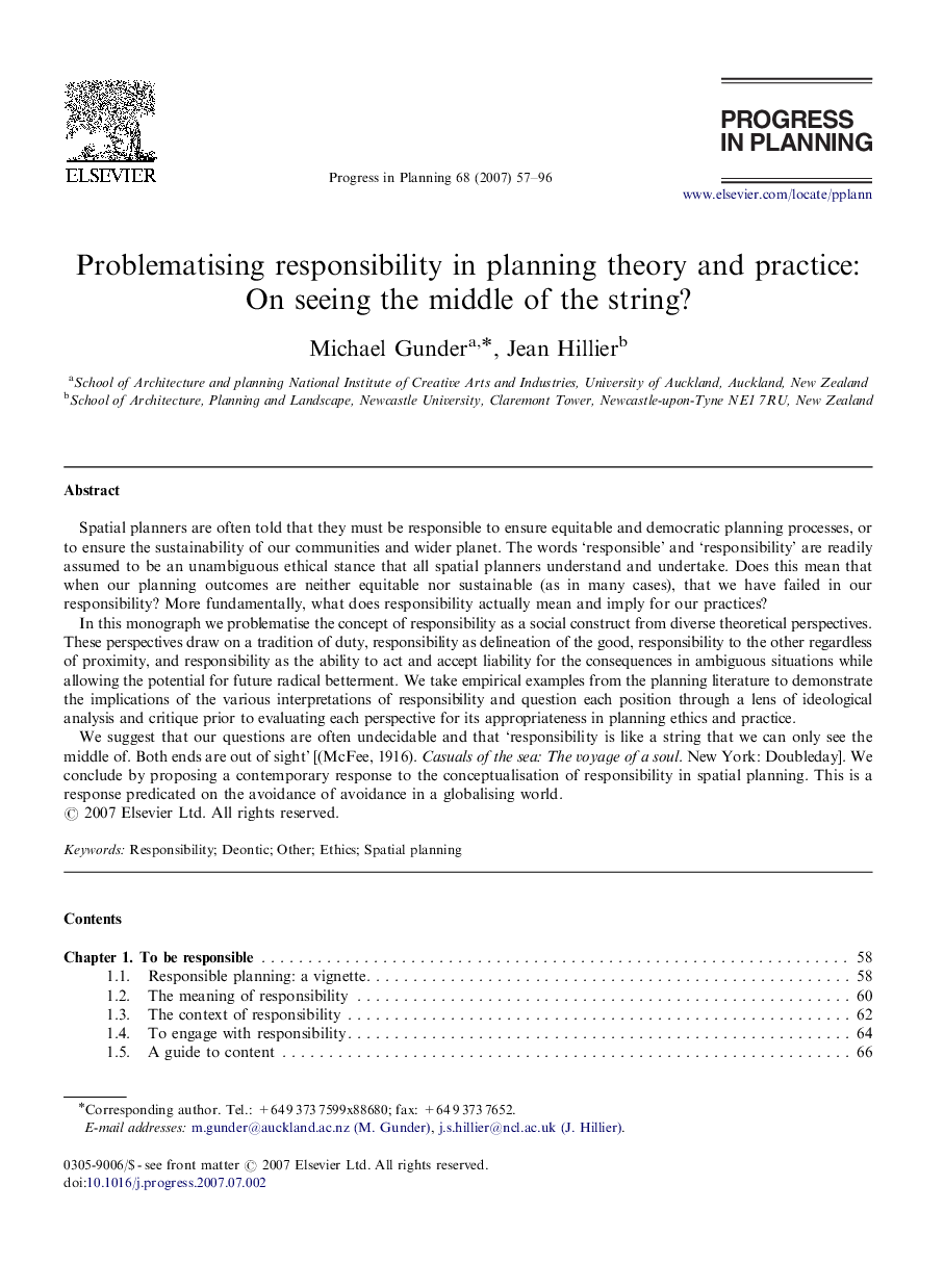 Problematising responsibility in planning theory and practice: On seeing the middle of the string?