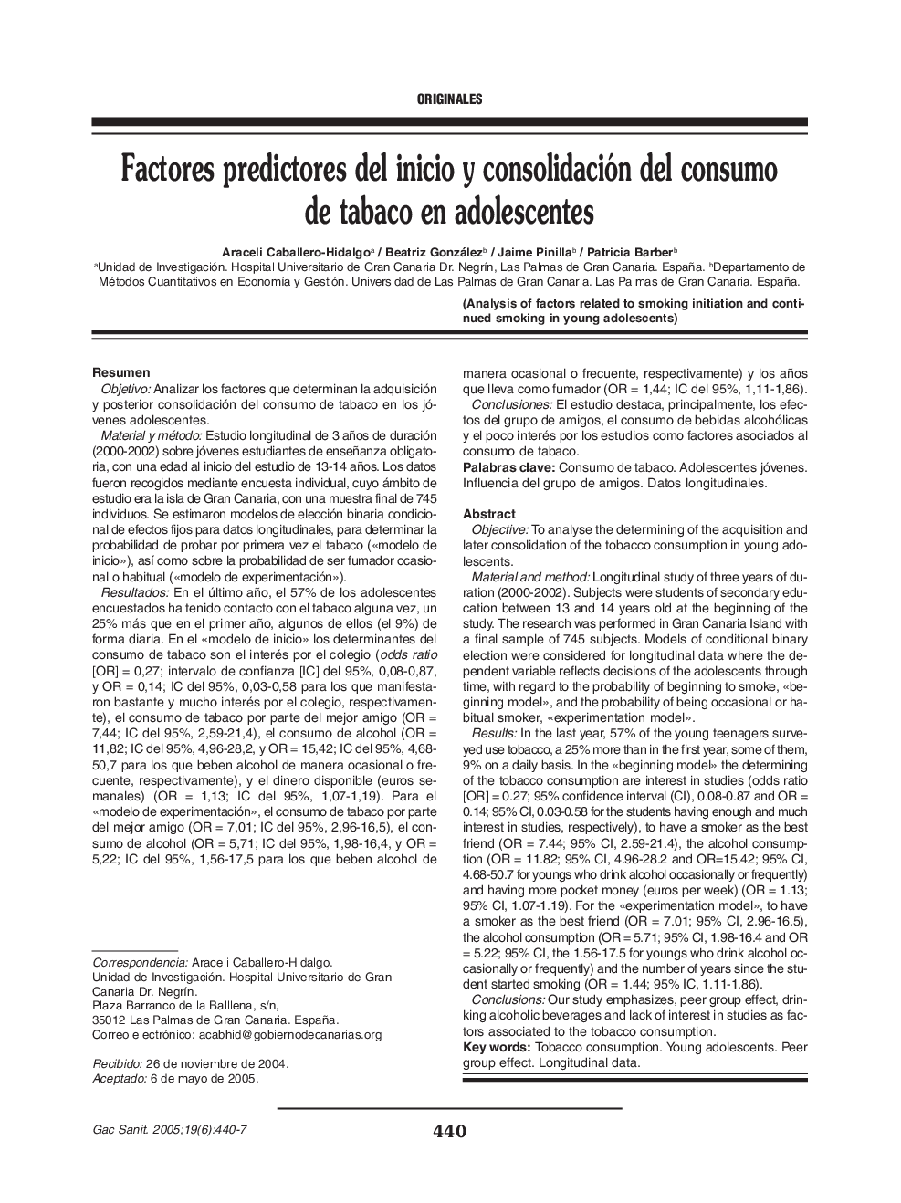 Factores predictores del inicio y consolidación del consumo de tabaco en adolescentes