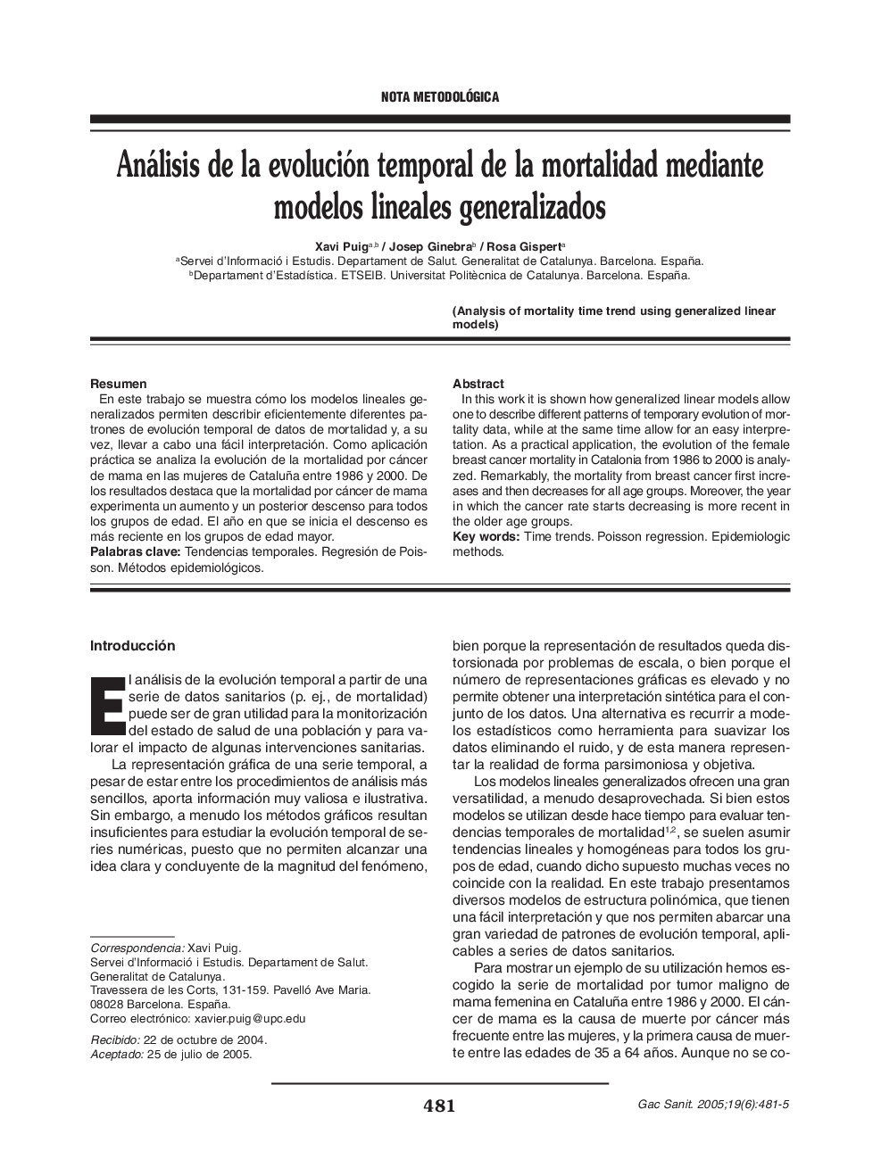 Análisis de la evolución temporal de la mortalidad mediante modelos lineales generalizados