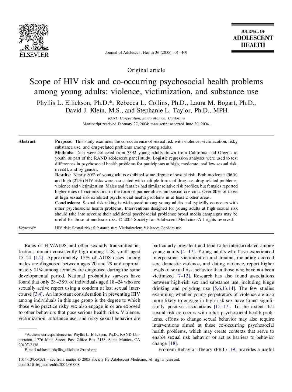 Scope of HIV risk and co-occurring psychosocial health problems among young adults: Violence, victimization, and substance use