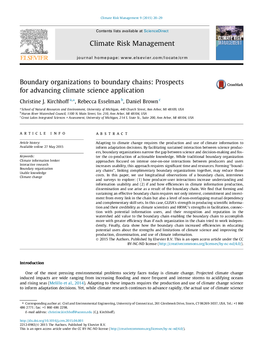 Boundary organizations to boundary chains: Prospects for advancing climate science application