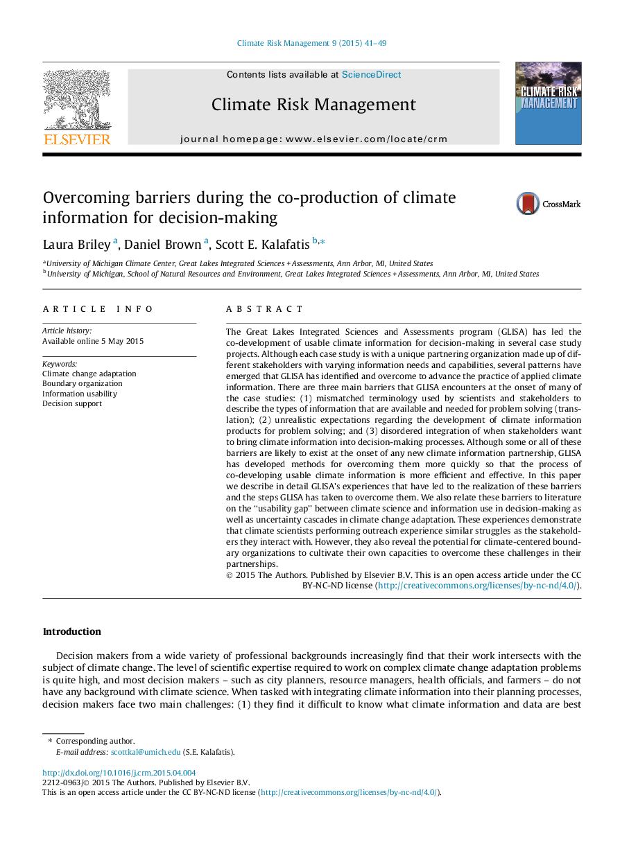 Overcoming barriers during the co-production of climate information for decision-making