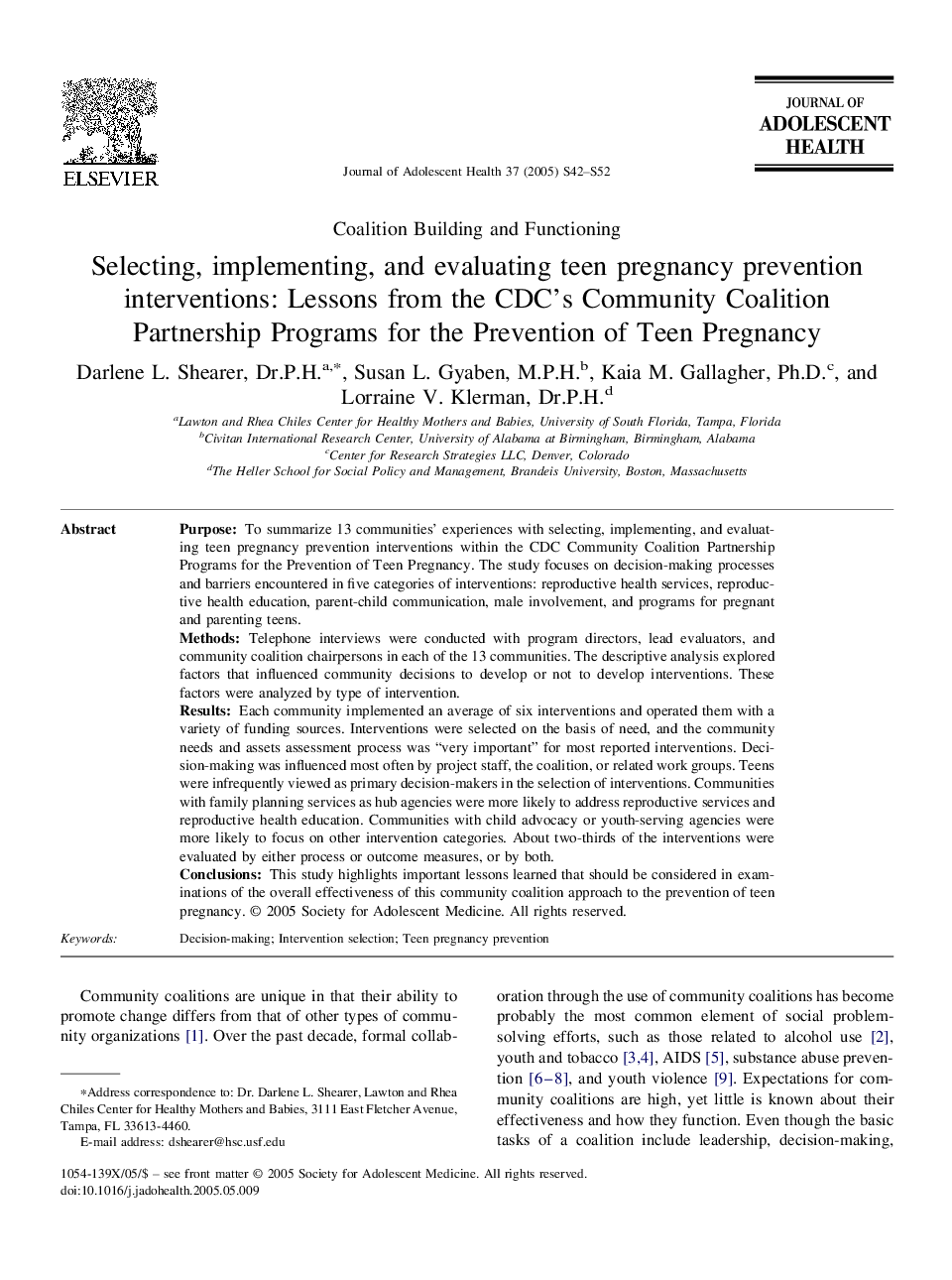 Selecting, implementing, and evaluating teen pregnancy prevention interventions: Lessons from the CDC's Community Coalition Partnership Programs for the Prevention of Teen Pregnancy