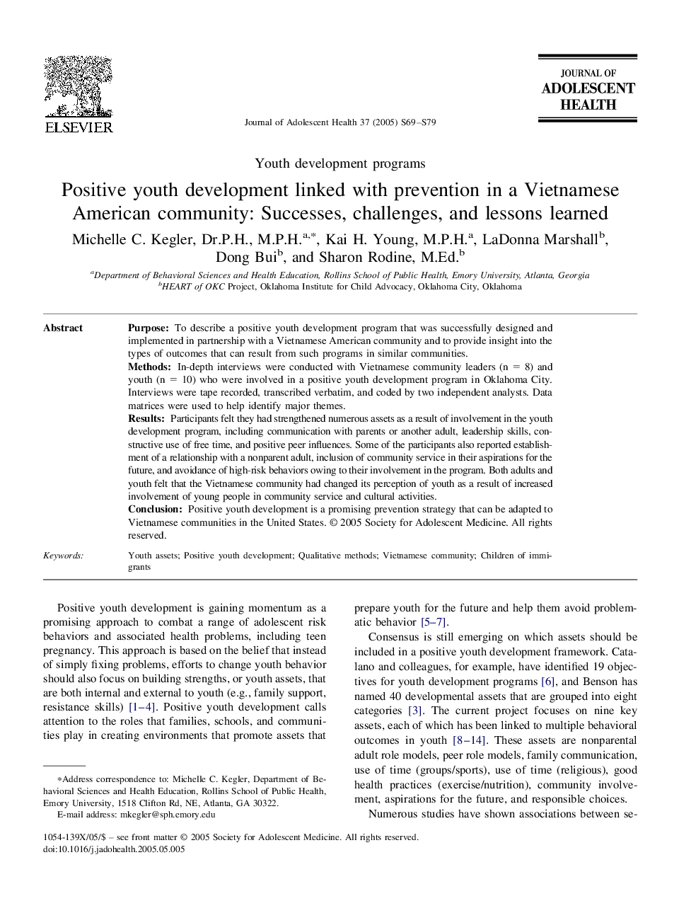 Positive youth development linked with prevention in a Vietnamese American community: Successes, challenges, and lessons learned