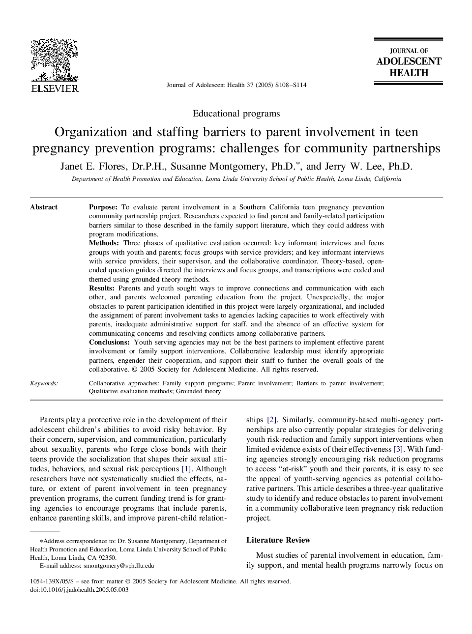 Organization and staffing barriers to parent involvement in teen pregnancy prevention programs: challenges for community partnerships