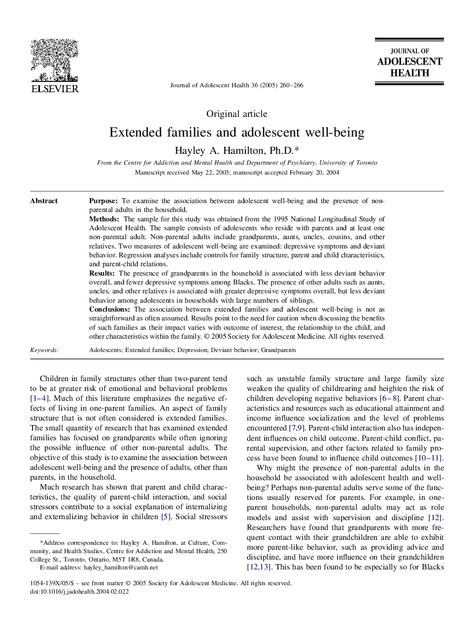 Extended families and adolescent well-being