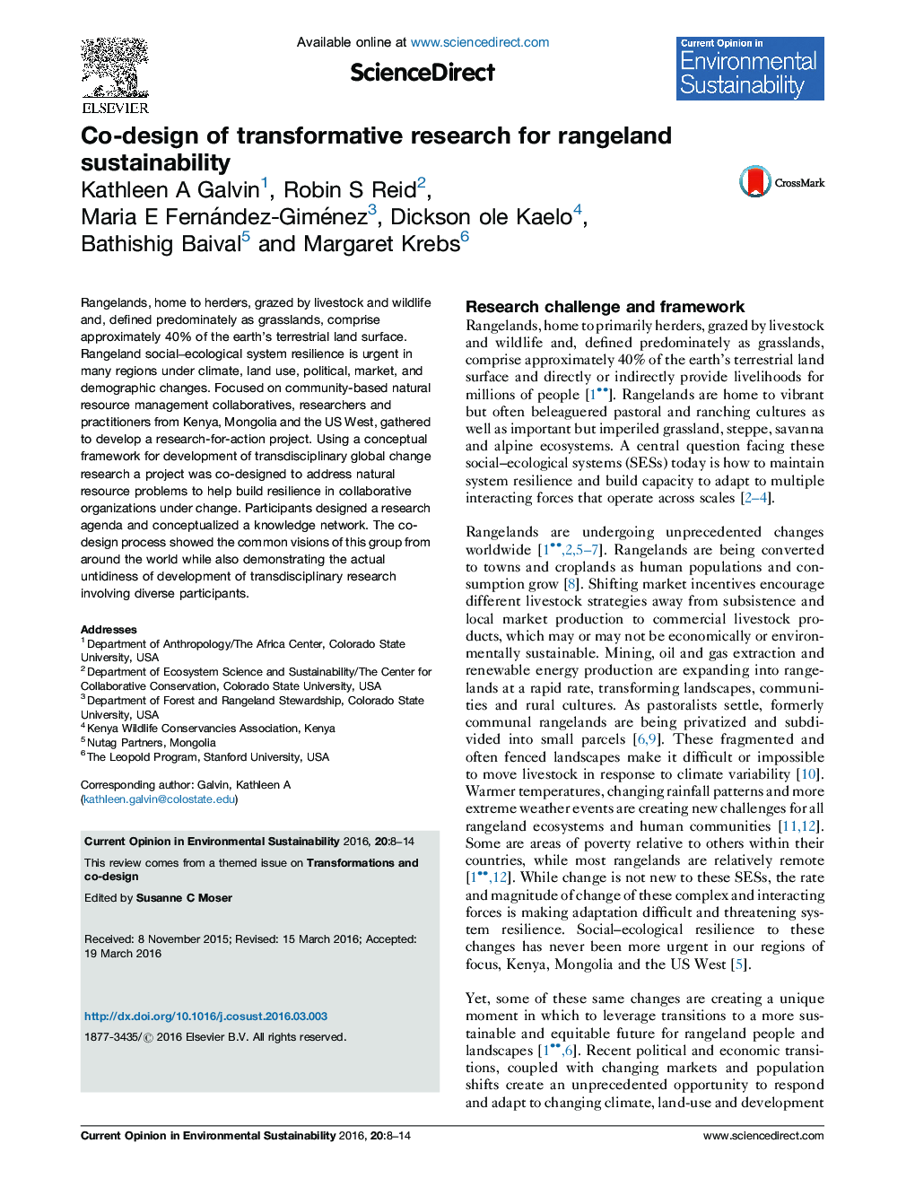 Co-design of transformative research for rangeland sustainability