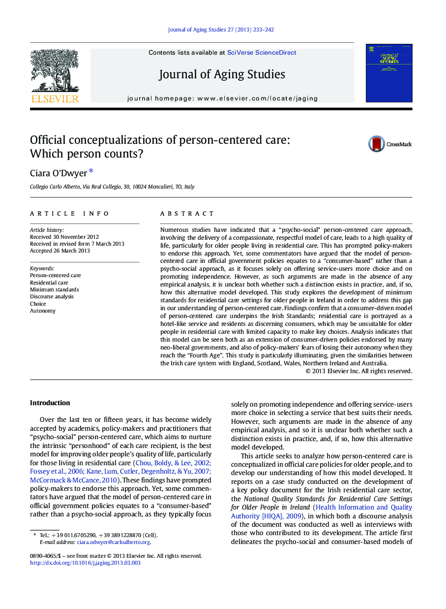 Official conceptualizations of person-centered care: Which person counts?