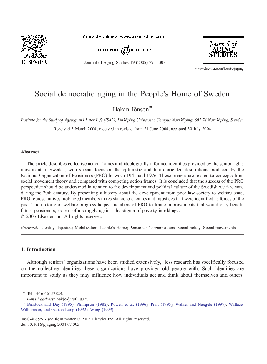 Social democratic aging in the People's Home of Sweden