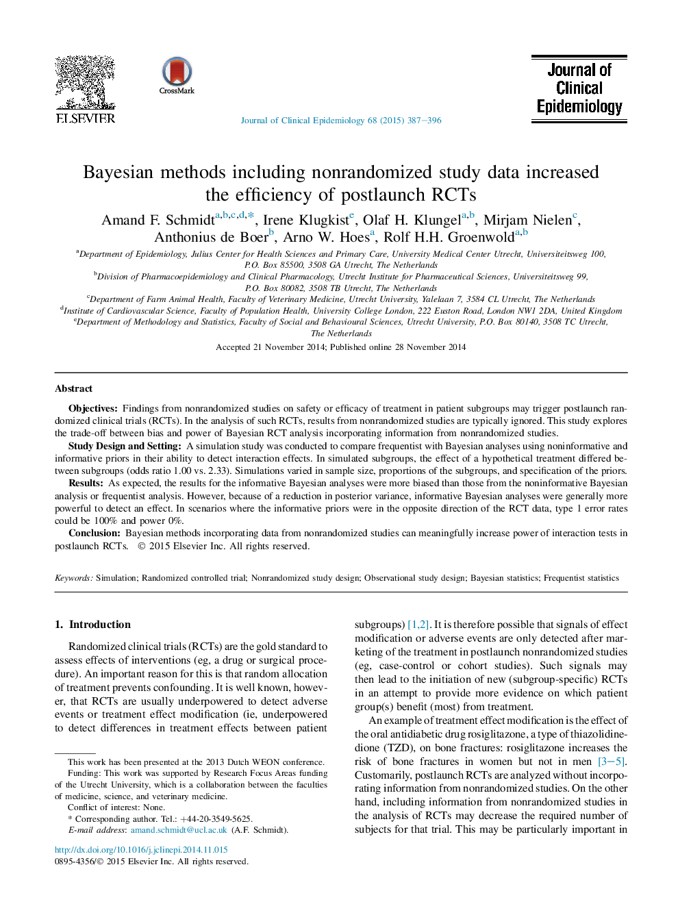 Bayesian methods including nonrandomized study data increased the efficiency of postlaunch RCTs