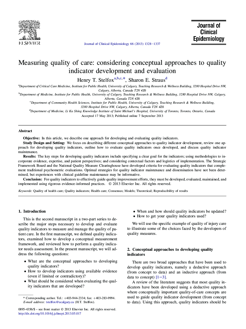 Measuring quality of care: considering conceptual approaches to quality indicator development and evaluation