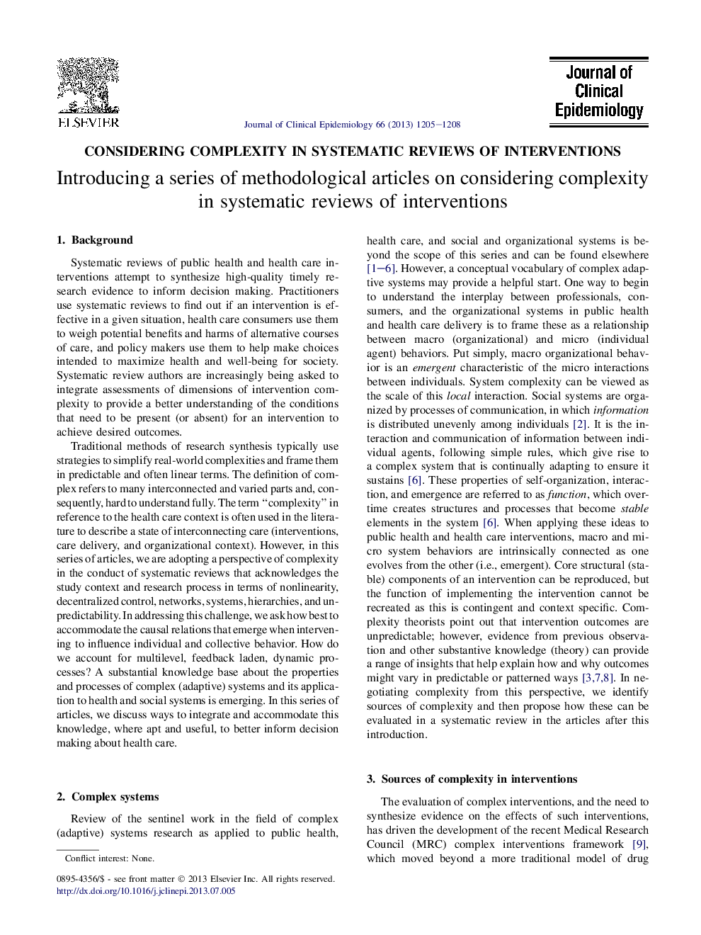 Introducing a series of methodological articles on considering complexity in systematic reviews of interventions