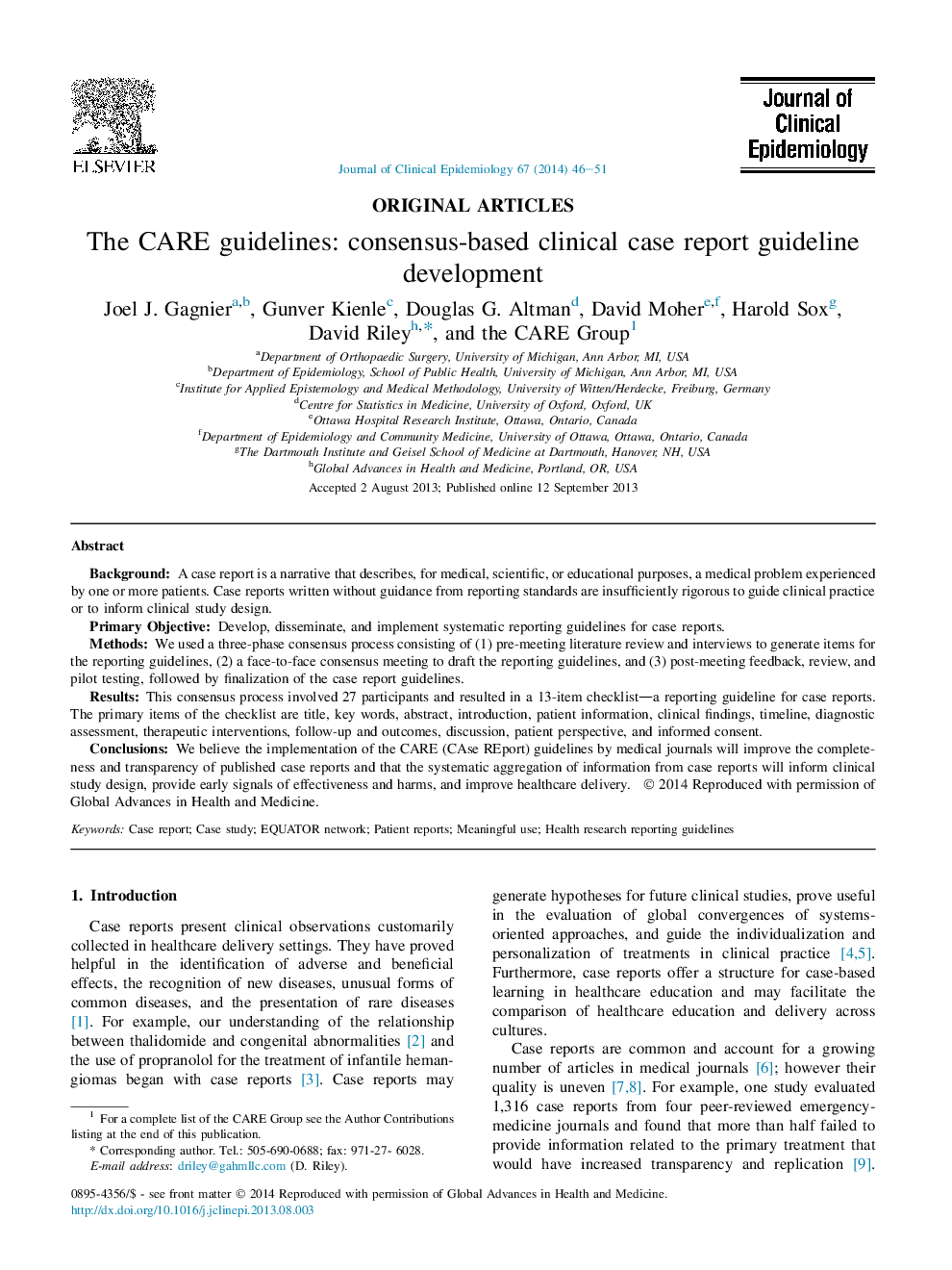 The CARE guidelines: consensus-based clinical case report guideline development