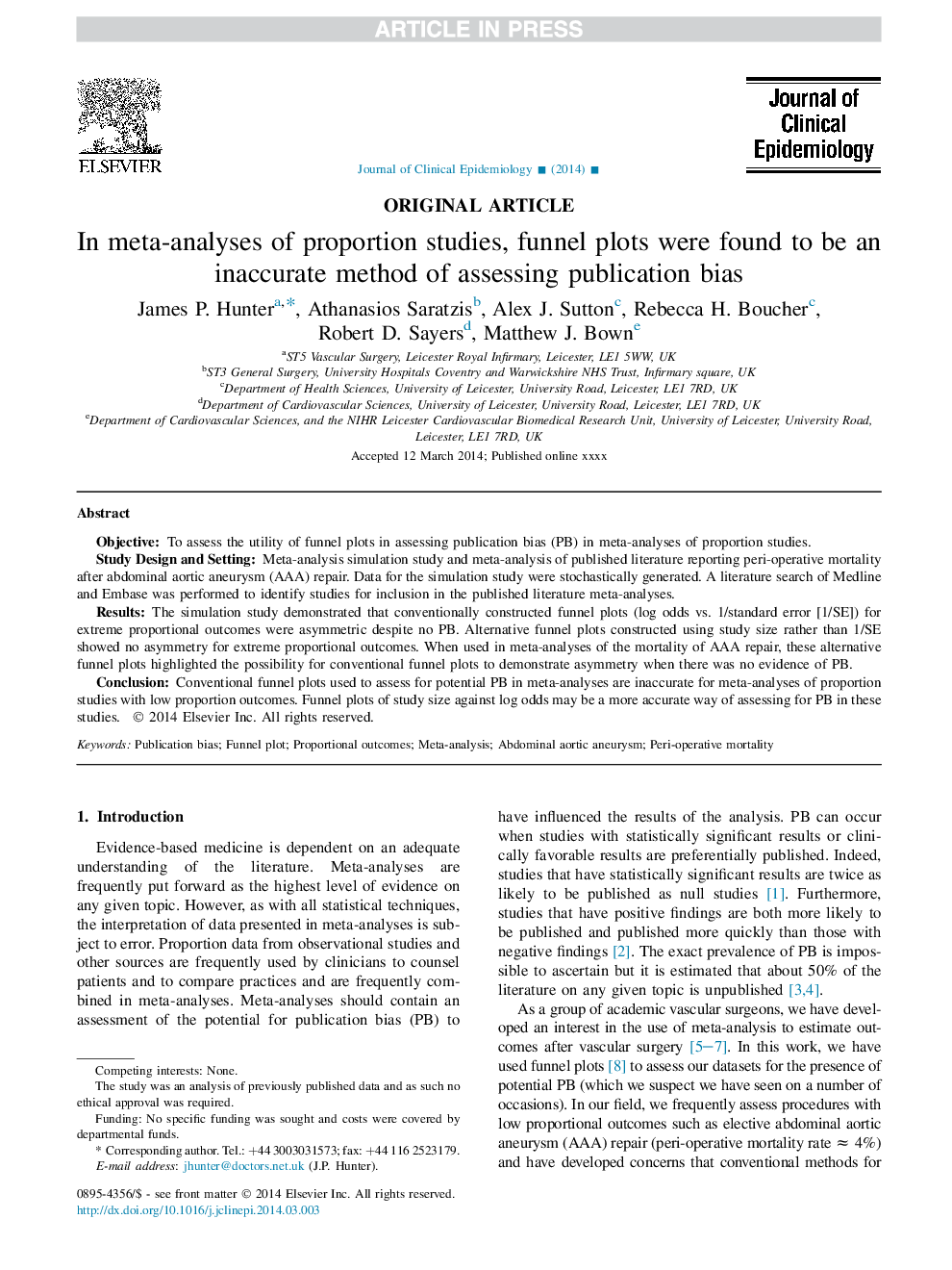 In meta-analyses of proportion studies, funnel plots were found to be an inaccurate method of assessing publication bias