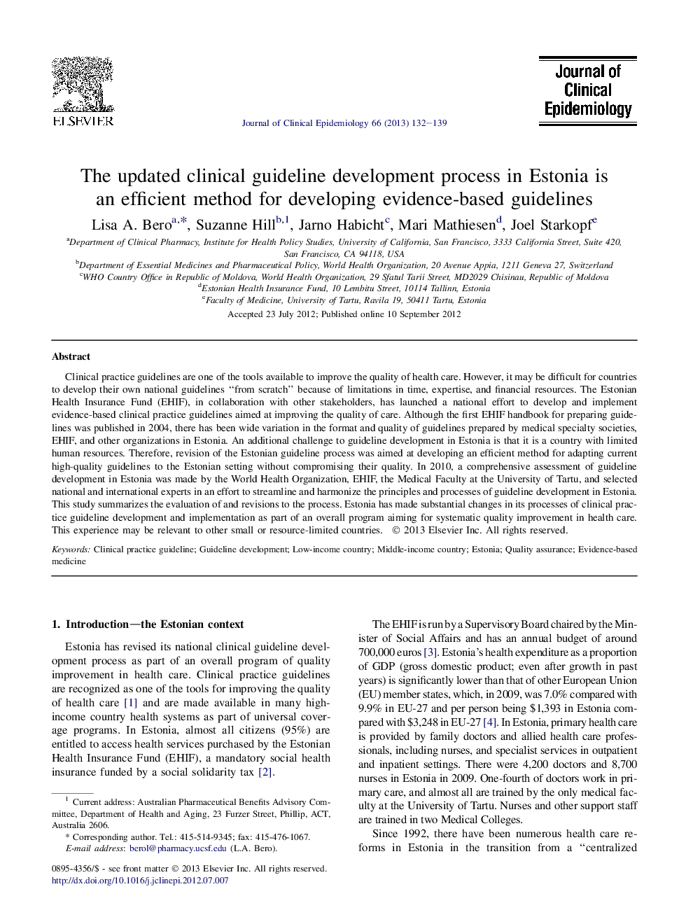 فرآیند توسعه یافته بالینی راهنمای در استونی روش کارآمد برای ایجاد دستورالعمل مبتنی بر شواهد است 