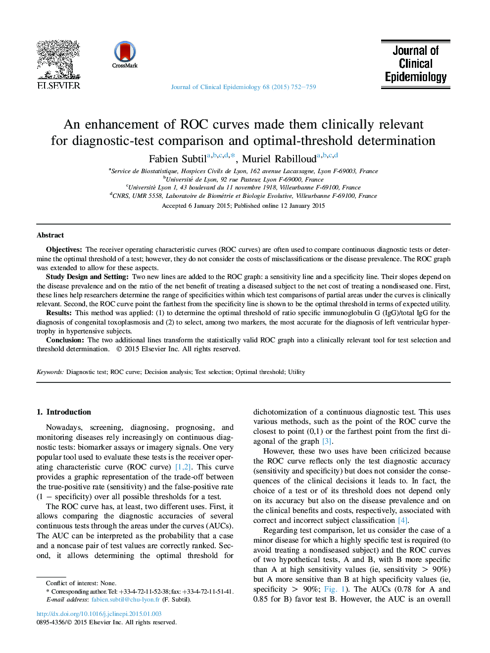 An enhancement of ROC curves made them clinically relevant for diagnostic-test comparison and optimal-threshold determination
