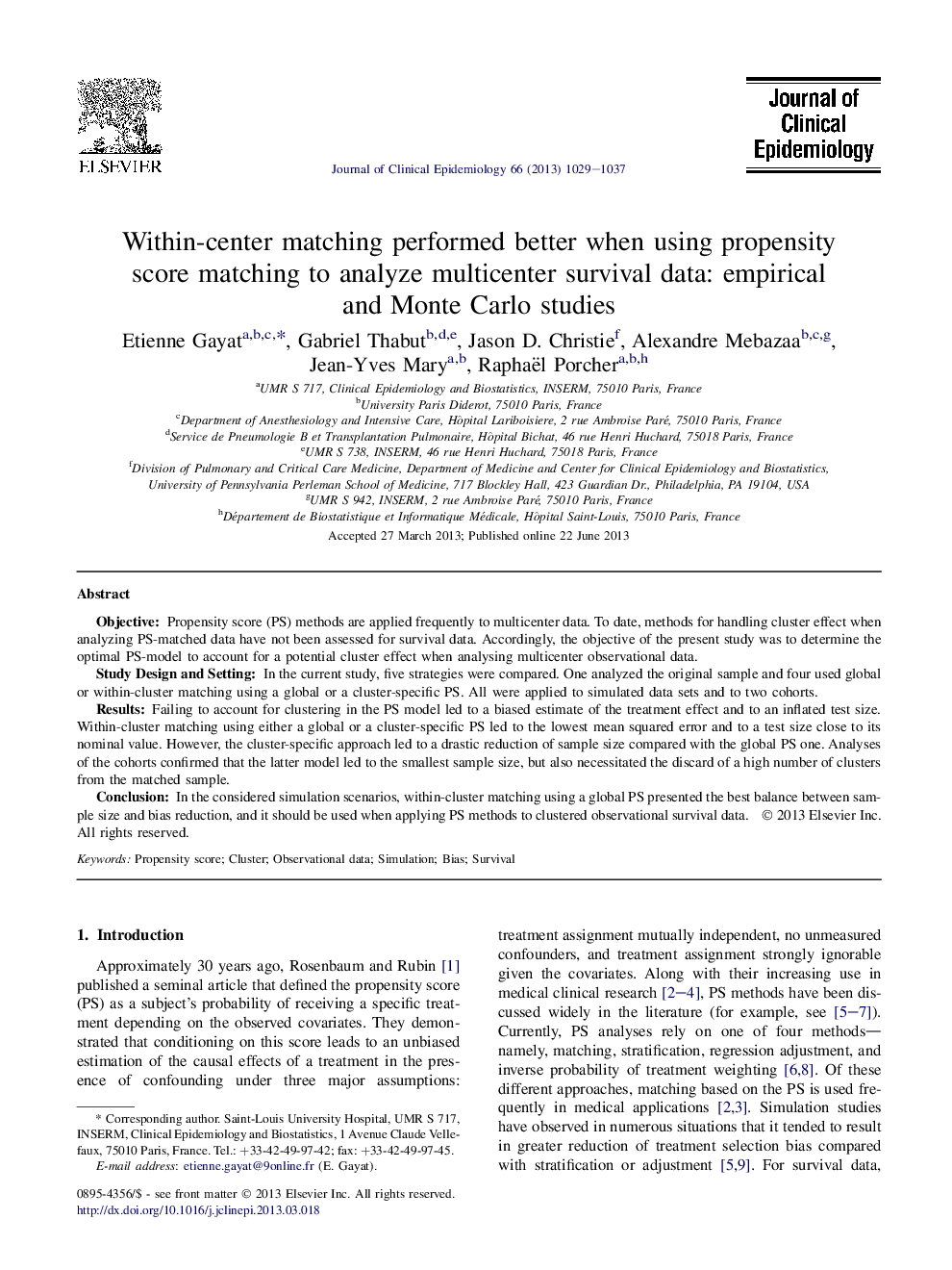 تطبیق درون مرکز در هنگام استفاده از تطابق نمره گرایش به منظور تحلیل داده های بقای چندگانه بهتر انجام می شود: مطالعات تجربی و مونت کارلو 