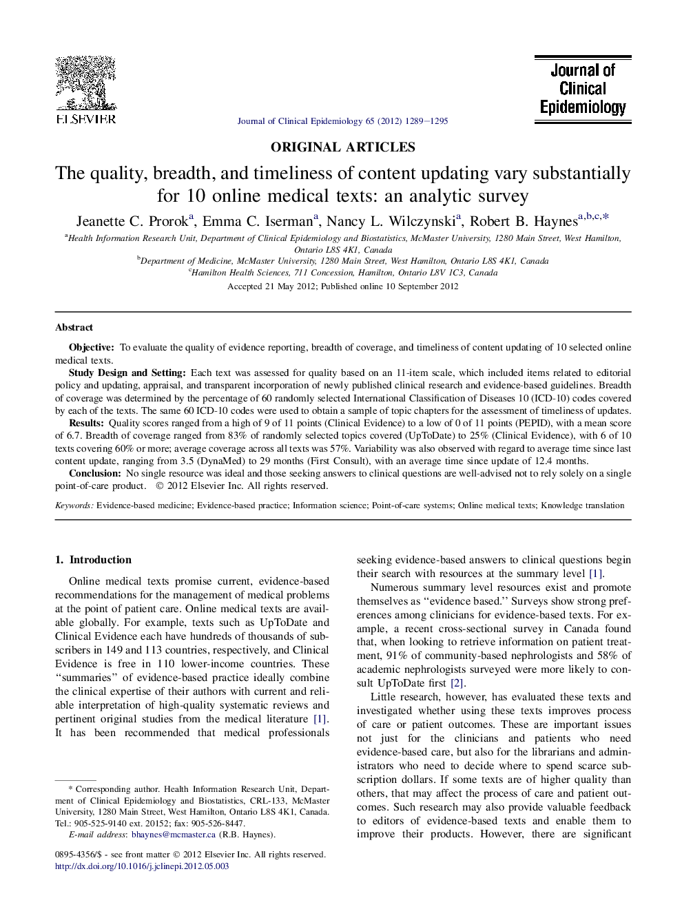 The quality, breadth, and timeliness of content updating vary substantially for 10 online medical texts: an analytic survey