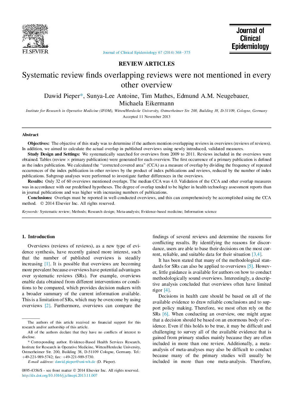 Systematic review finds overlapping reviews were not mentioned in every other overview