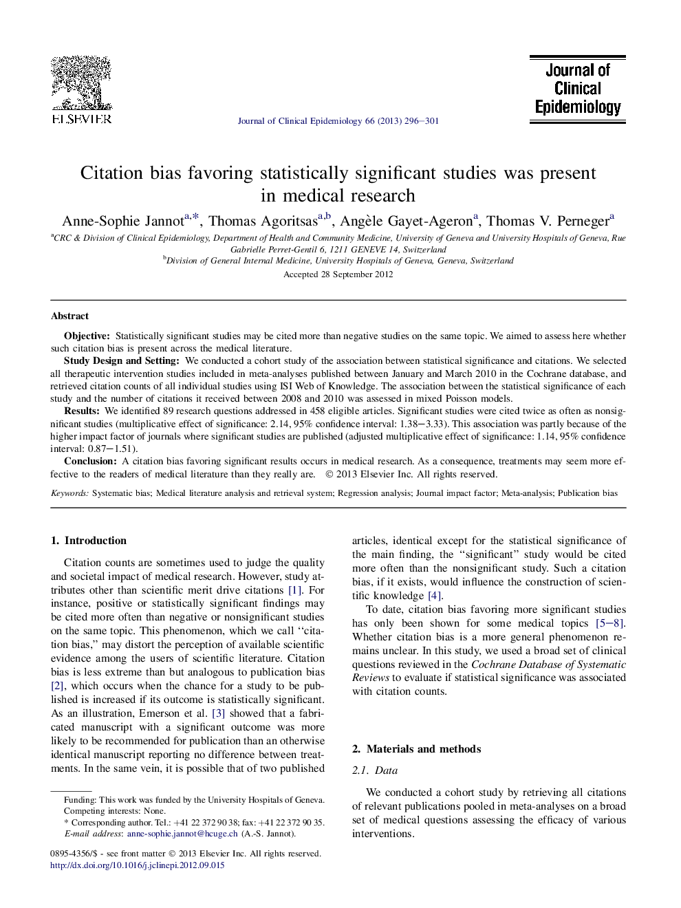 Citation bias favoring statistically significant studies was present in medical research