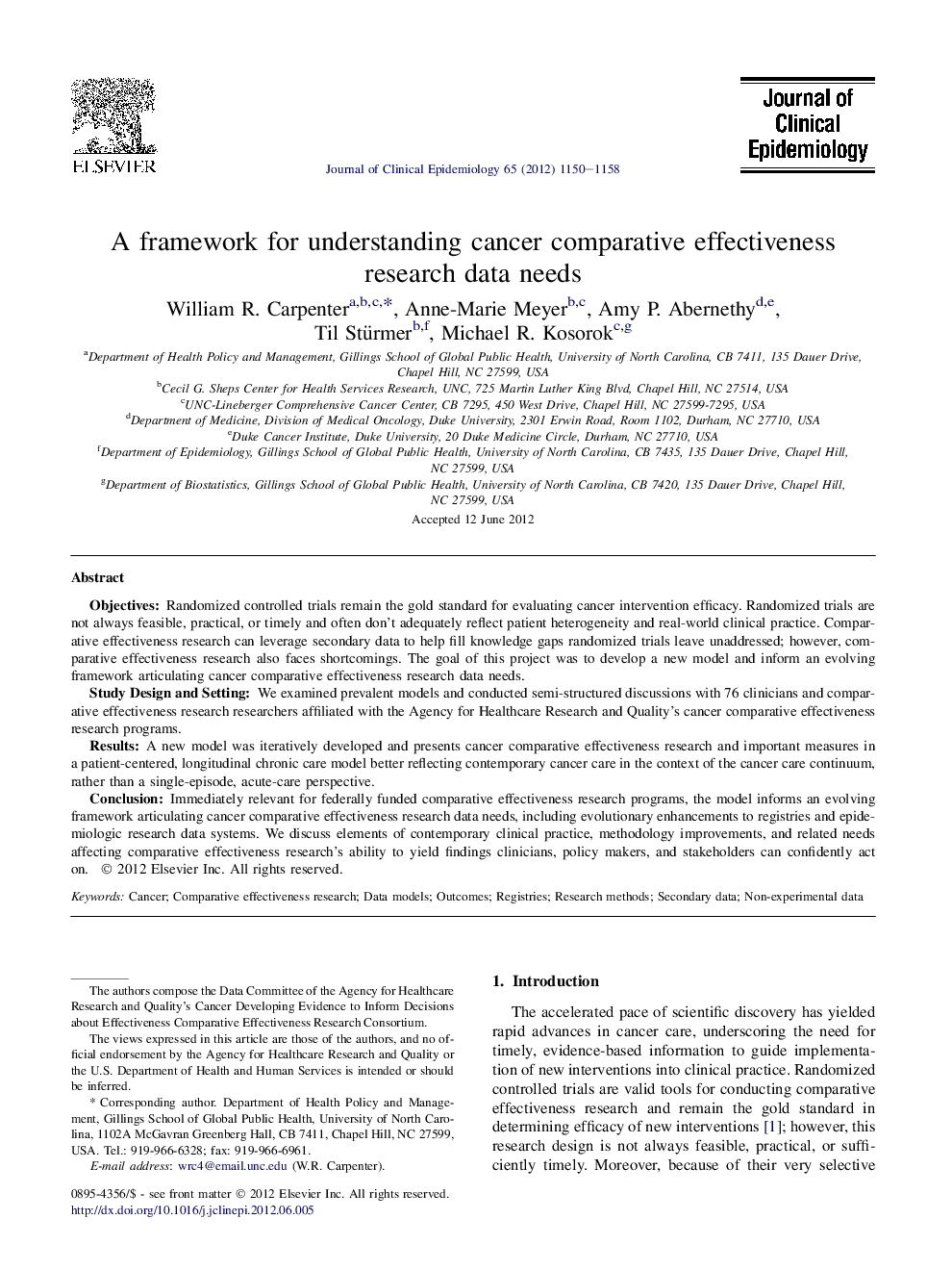 A framework for understanding cancer comparative effectiveness research data needs