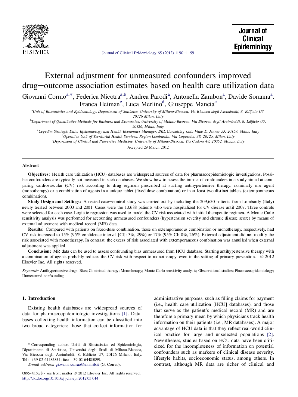 عکس صفحه اول مقاله: External adjustment for unmeasured confounders improved drug-outcome association estimates based on health care utilization data External adjustment for unmeasured confounders improved drug-outcome association estimates based on health care utilization data