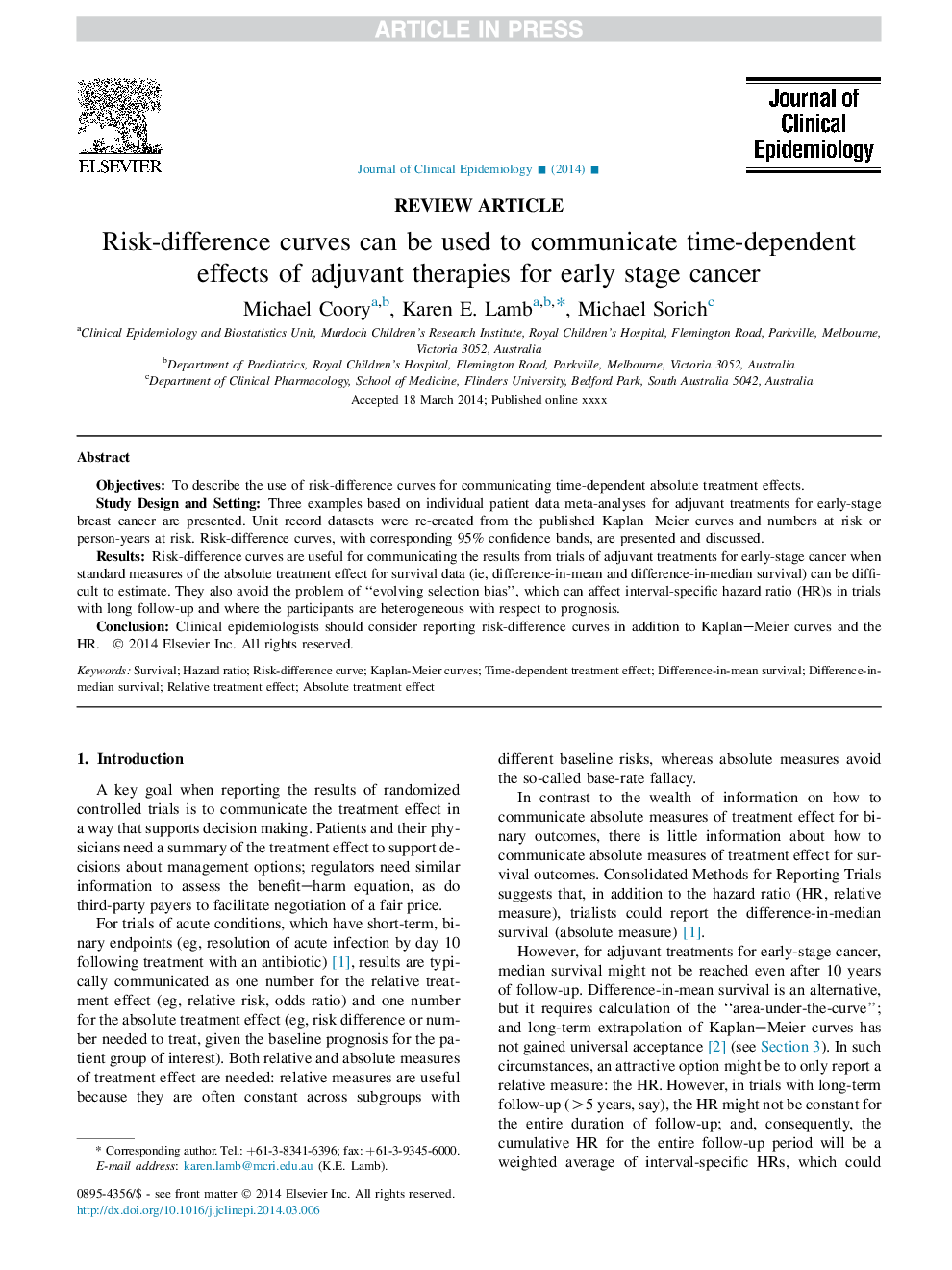 Risk-difference curves can be used to communicate time-dependent effects of adjuvant therapies for early stage cancer