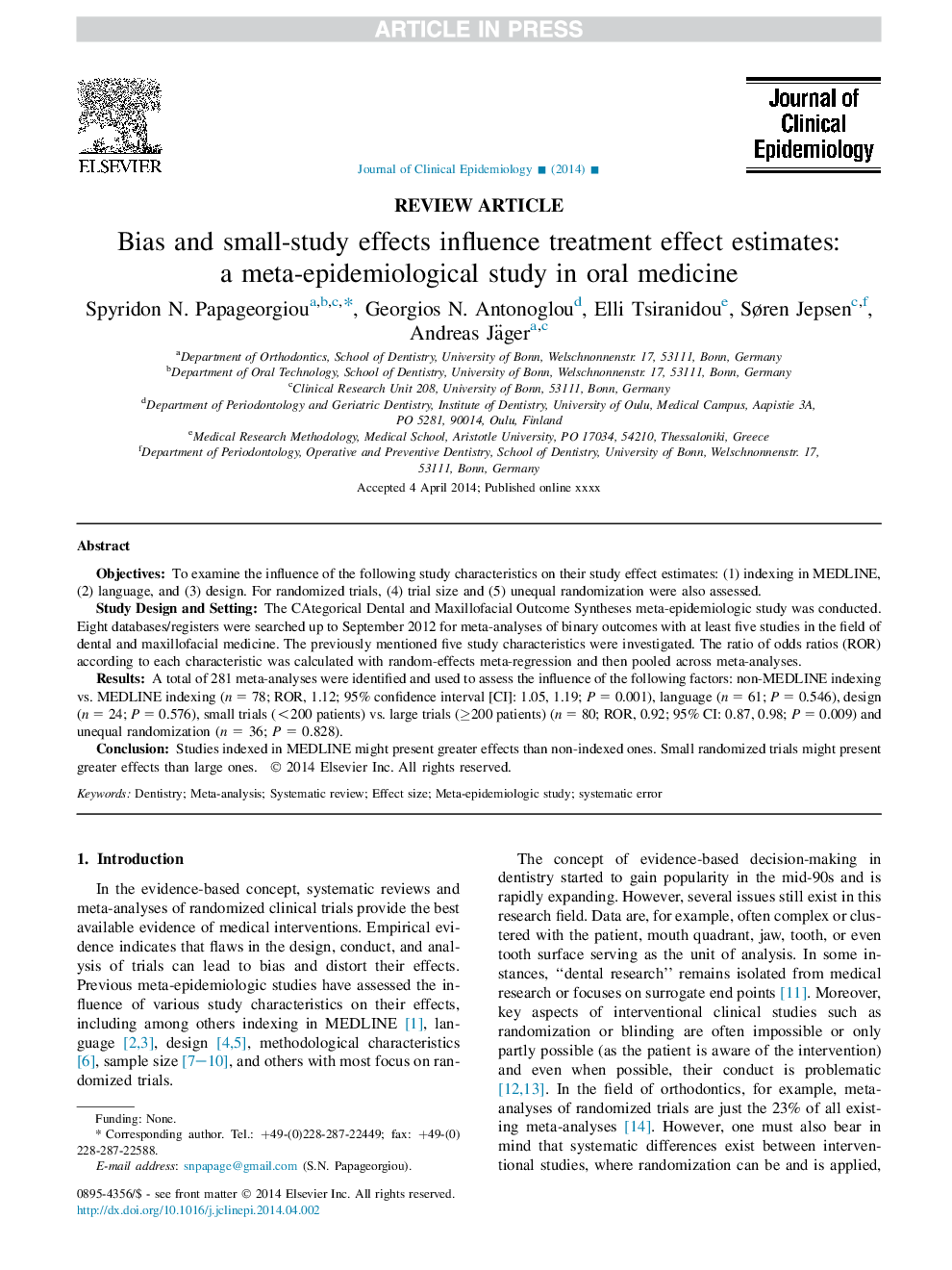 Bias and small-study effects influence treatment effect estimates: a meta-epidemiological study in oral medicine