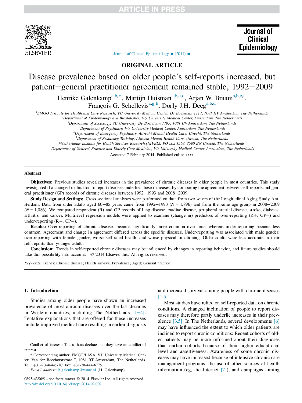 شیوع بیماری براساس گزارش خودسوز افراد مسن افزایش یافته، اما قرارداد پزشک عمومی باقی مانده در سال 1992-2009 باقی مانده است 