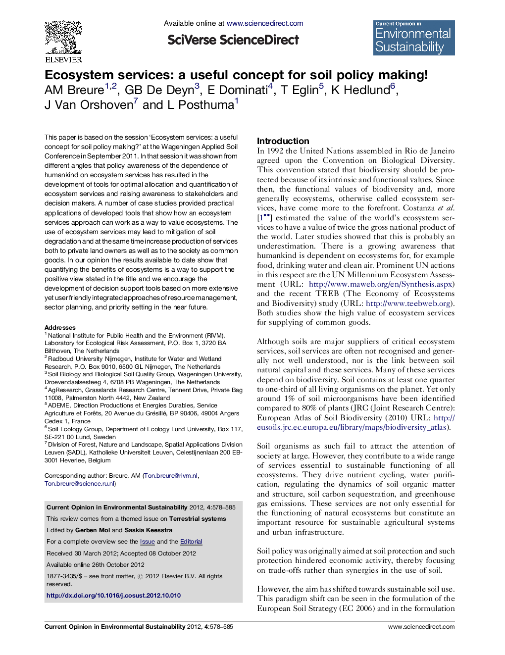 Ecosystem services: a useful concept for soil policy making!