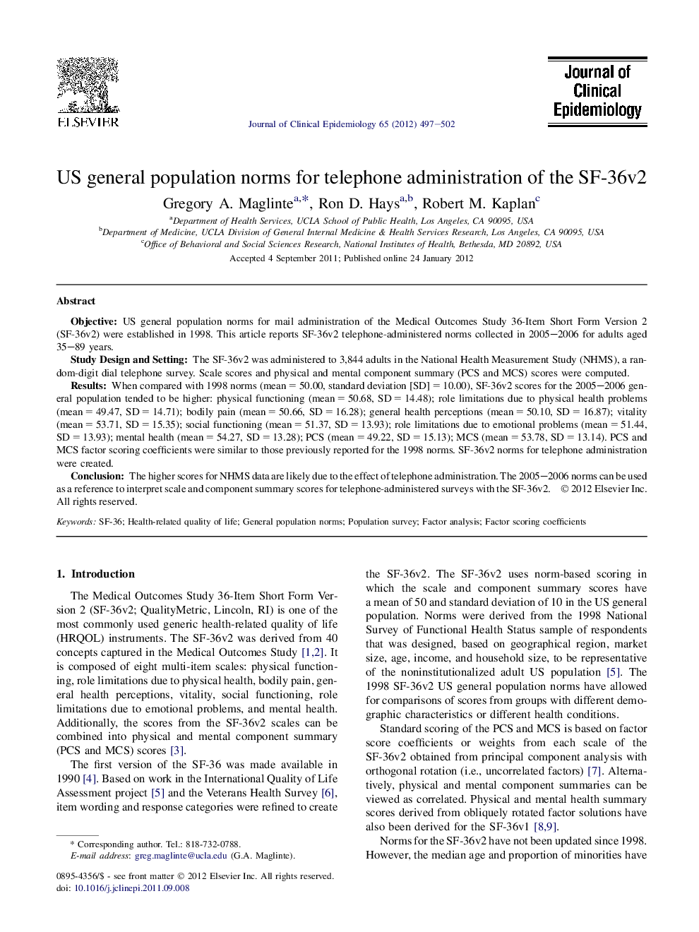 US general population norms for telephone administration of the SF-36v2