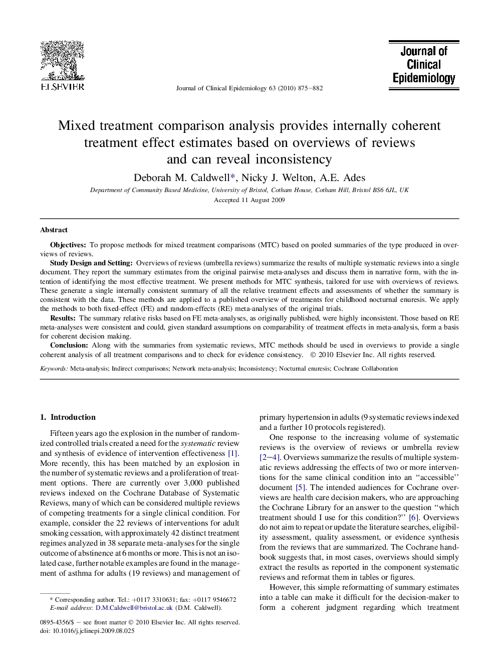 Mixed treatment comparison analysis provides internally coherent treatment effect estimates based on overviews of reviews and can reveal inconsistency