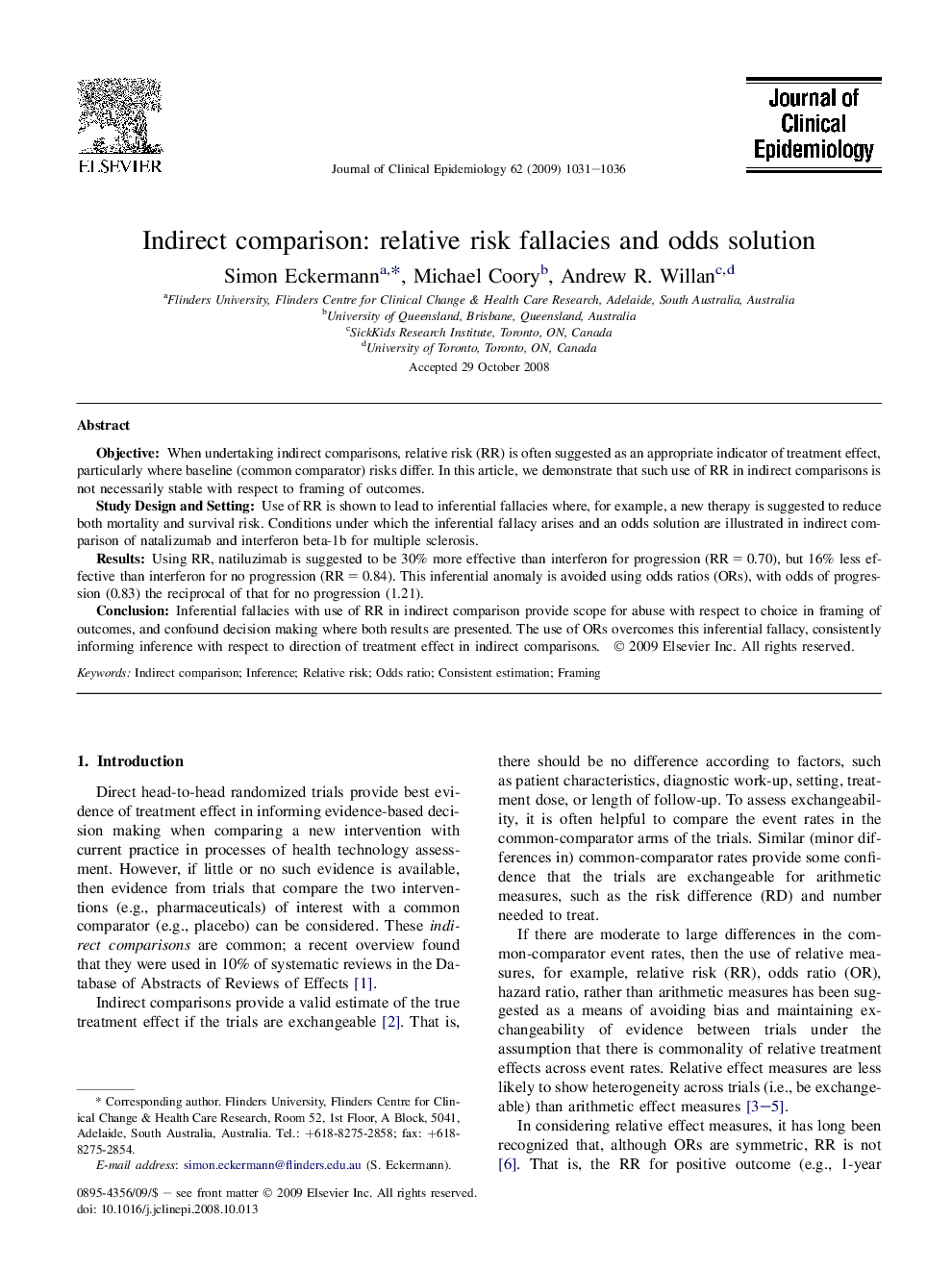 Indirect comparison: relative risk fallacies and odds solution