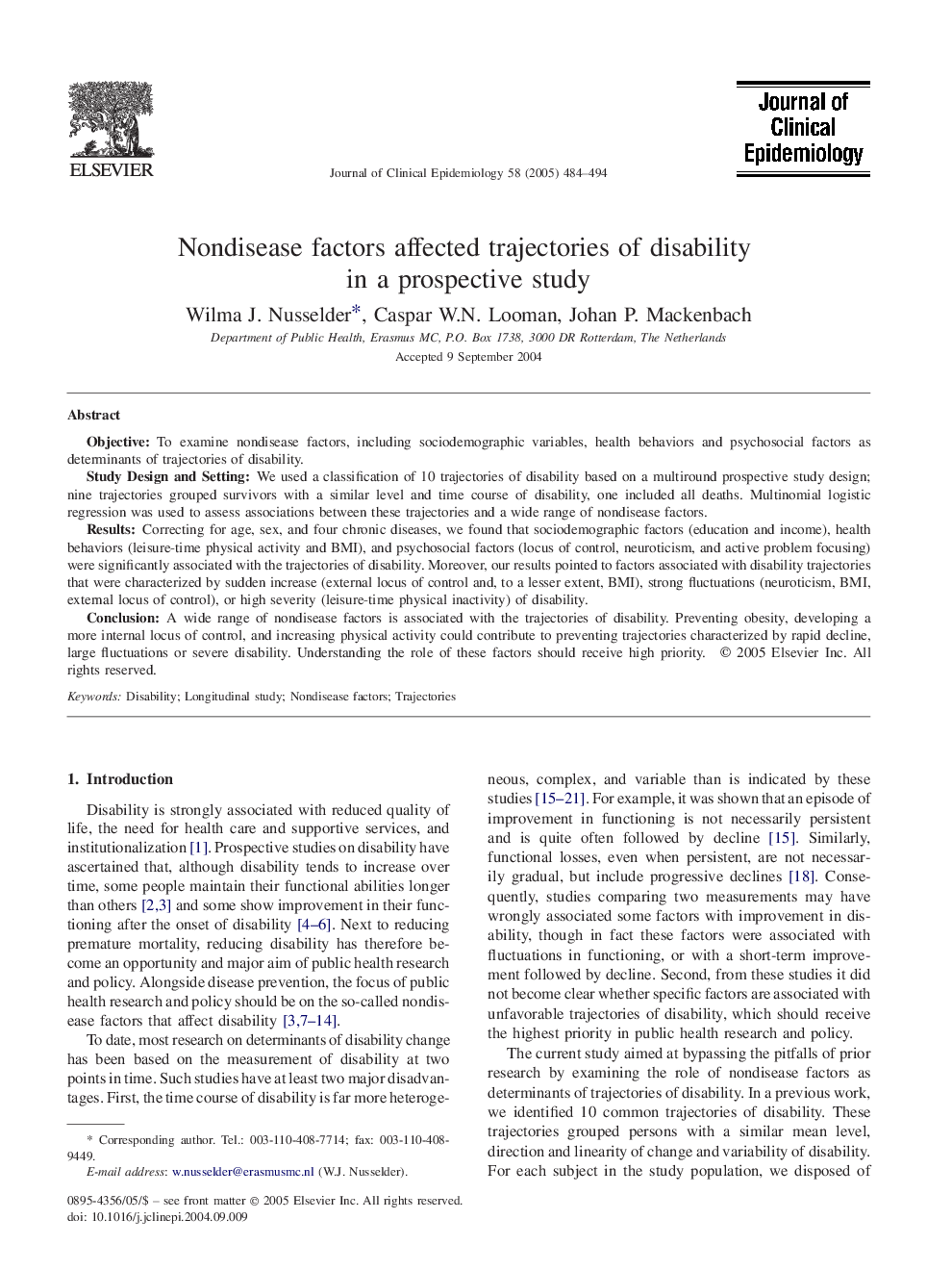 Nondisease factors affected trajectories of disability in a prospective study